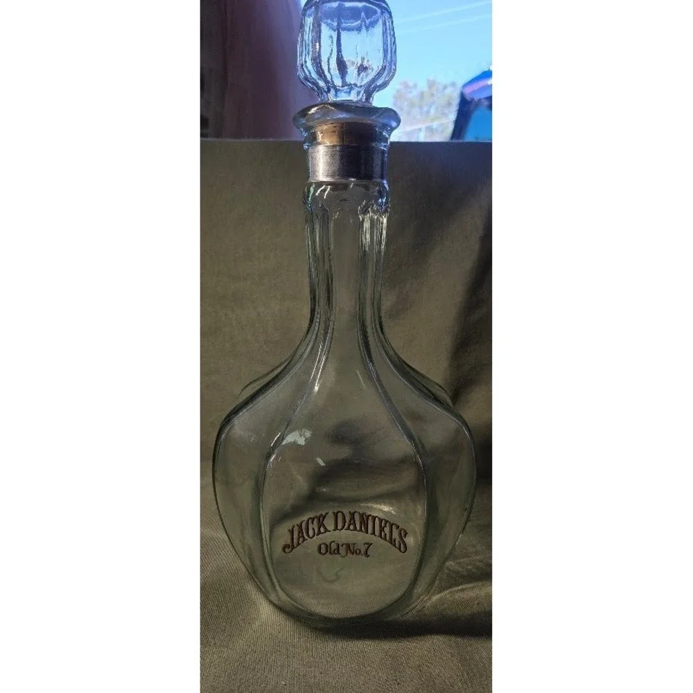JACK DANIELS Old No 7 Whiskey Decanter Bottle Stopper Clear Glass Vintage 13in